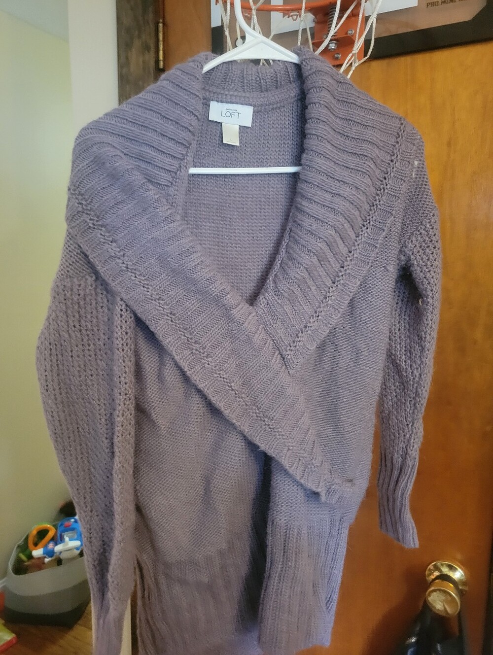 LOFT Lavender Shawl-Collar Knit Sweater